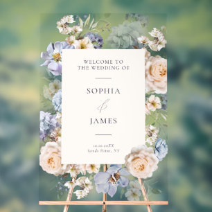 Dusty Blue Cream Floral Wedding Bienvenue