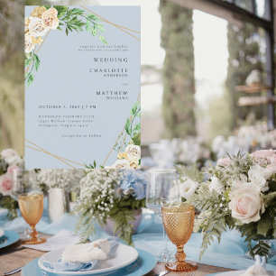 Dusty Blue Cream Floral Wedding Invitation