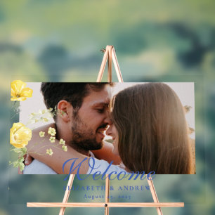 Dusty Blue Crest Floral Wedding Acrylic Sign