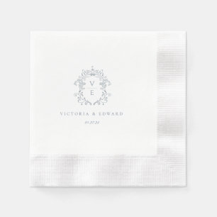 Dusty Blue Crest Monogram Wedding Napkin