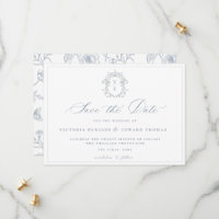 Dusty Blue Crest Monogram Wedding QR Code