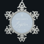 Dusty Blue Cross Baptism Snowflake Framed Ornament<br><div class="desc">Dusty Blue Cross Baptism Snowflake Framed Ornament,  Blue Baptism,  Boy Baptism,  Modern Blue Baptism</div>