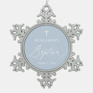 Dusty Blue Cross Baptism Snowflake Framed Ornament