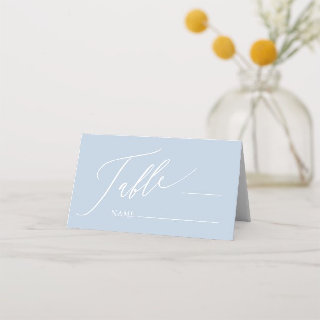 Dusty Blue Cross Boy Baptism Folded Place Card (Front)