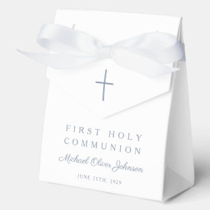 Dusty Blue Cross Boy First Holy Communion Favor Box