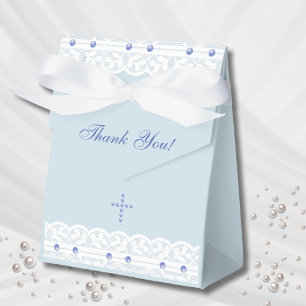 Dusty Blue Cross Christian Baptism Favor Box