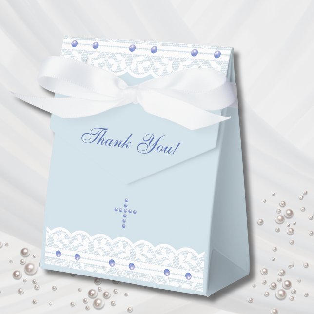 Dusty Blue Cross Christian Baptism Favor Box (Creator Uploaded)