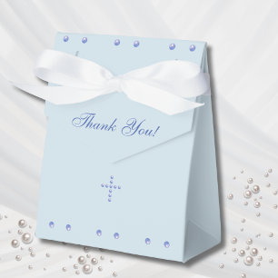 Dusty Blue Cross Christian Baptism Favor Box