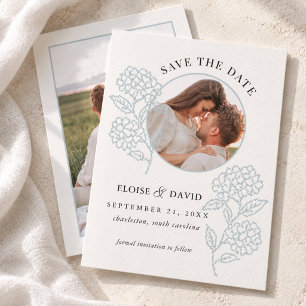 Dusty Blue Cross Stitch Hydrangea Photo Wedding Save The Date