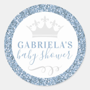 Dusty Blue Crown Baby Shower Favor Sticker Label