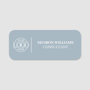 Dusty Blue Custom Business Logo Employee Magnetic Name Tag