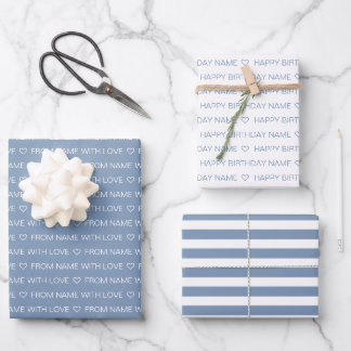 Dusty Blue Custom Happy Birthday With Love  Wrapping Paper Sheet