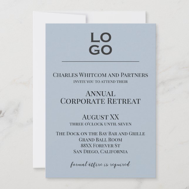 Dusty Blue Custom Logo Business Corporate Event  Invitation (Front)
