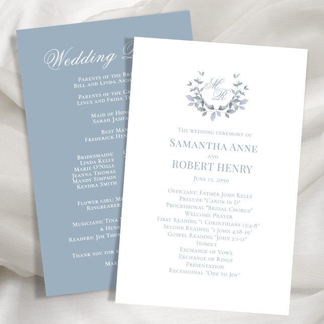 Dusty Blue Custom Monogram Programme de mariage (Créateur téléchargé)