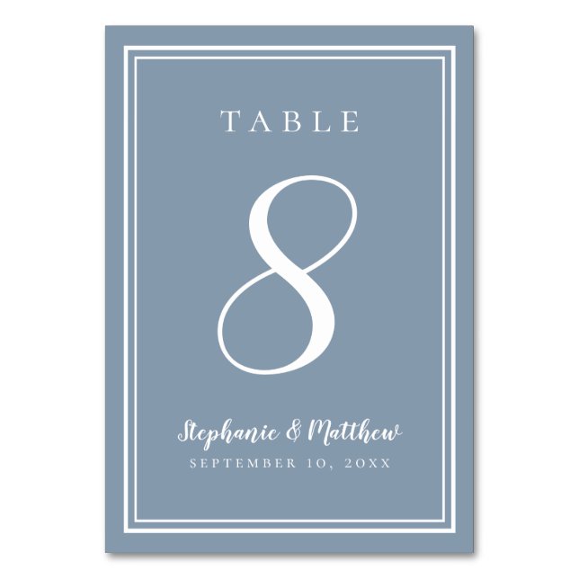 Dusty Blue Customized Wedding Table Number (Front)