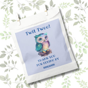 Dusty Blue Cute Owl Birthday Thank You Favour Bag