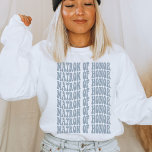 Dusty Blue Cute Trendy Boho Matron of Honour Sweatshirt<br><div class="desc">Are you looking for a fun and unique way to show your support for your upcoming bachelorette party? Look no further than this personalized dusty blue crewneck sweatshirt! The matron of honour will love wearing this shirt during her rehearsal dinner and beach party, and her bridesmaids will love getting it...</div>