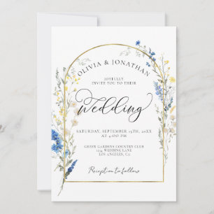 Dusty Blue Dainty Gold All in 1 Budget QR Wedding Invitation