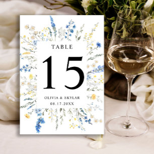 Dusty Blue Dainty Wild Floral Boho Table Number
