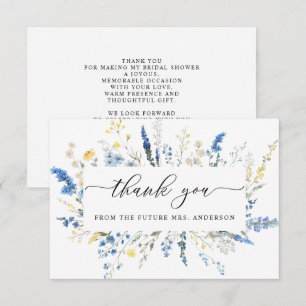 Dusty Blue Dainty Wild Flowers Boho Bridal Shower Thank You Card