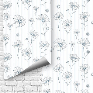 Dusty Blue Daisy Aesthetic Cottagecore Floral Art Wallpaper
