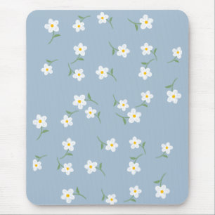 Dusty blue Daisy Floral Mouse Pad 