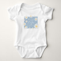 Dusty Blue Daisy Flower Baby Shower Baby Bodysuit