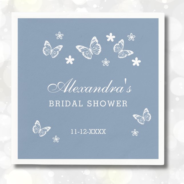 Dusty Blue Daisy White Butterfly Bridal Shower Napkin (Creator Uploaded)
