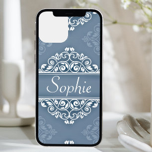 Dusty Blue Damask iPhone 12 Case