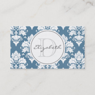 Dusty Blue Damask Monogram Appointment Card