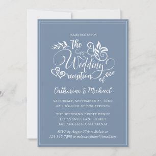 Dusty Blue Decorative Wedding Calligraphy  Invitation