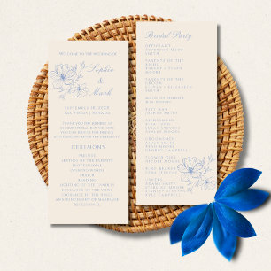 Dusty Blue Delicate Flower Wedding Detail Program