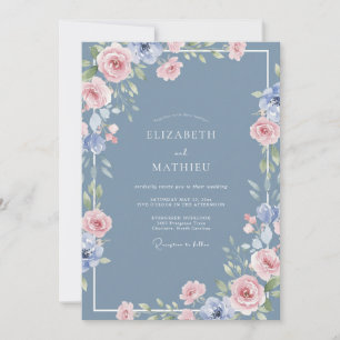 Dusty Blue Delicate Spring Wedding Invitation