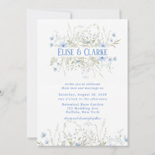 Dusty Blue Delicate Wildflower Wedding Invitation