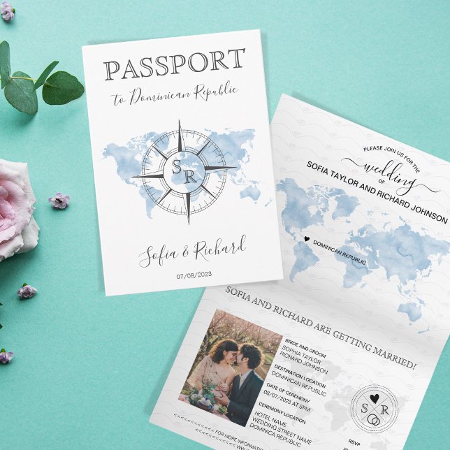 Dusty Blue Destination Mariage Carte du monde Pass (Créateur téléchargé)