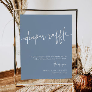 Dusty Blue Diaper Raffle Sign Boy Modern Minimal