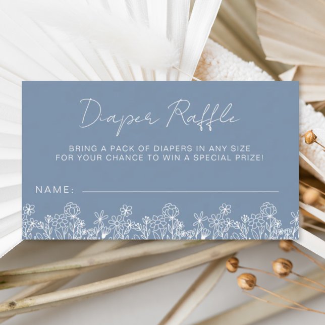 Dusty Blue Diaper Raffle Wildflower Baby Shower Enclosure Card (Creator Uploaded)