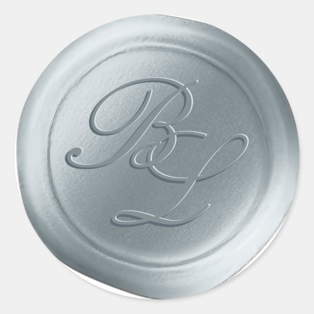 Dusty Blue Double Monogram Faux Wax Seal Stickers (Front)