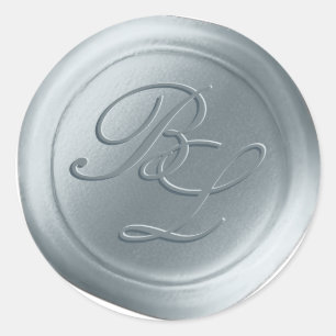 Dusty Blue Double Monogram Faux Wax Seal Stickers
