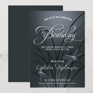 Dusty Blue Dragonfly Birthday Invitation