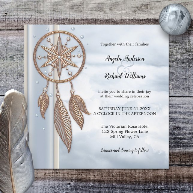 Dusty Blue Dreamcatcher Wedding Invitation (Creator Uploaded)