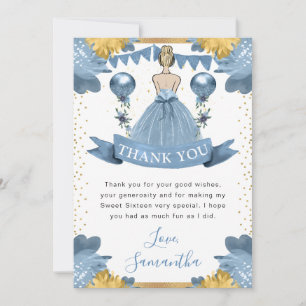 Dusty Blue Dress Blonde Haired Princess Sweet 16 Thank You Card