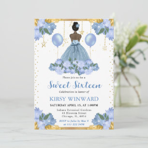 Dusty Blue Dress Dark Skin Princess Sweet 16 Invitation