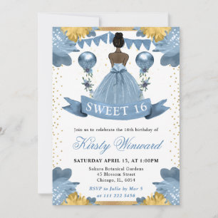Dusty Blue Dress Dark Skin Princess Sweet 16 Invitation