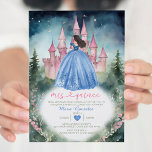Dusty Blue Dress Green Forest 15 Anos Mis Quince Invitation<br><div class="desc">Dusty Blue Dress Green Forest 15 Anos Mis Quince Birthday Invitation
Pink Castle Green Forest Navy Sky
Quinceañera 15 Anos,  16th Birthday</div>