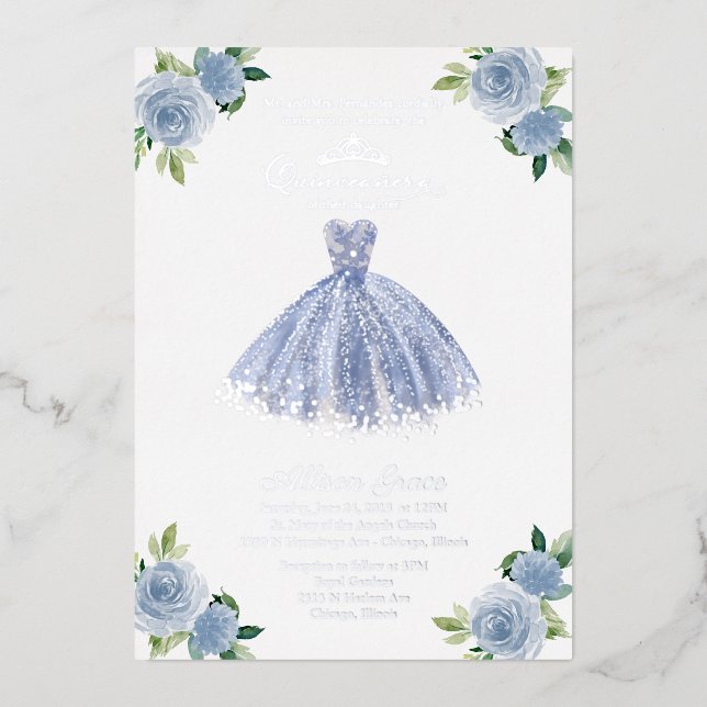 Dusty Blue Dress Quinceanera (Front)