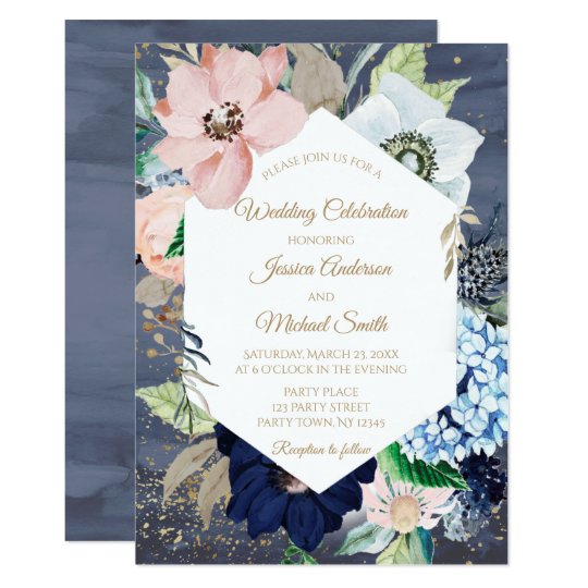 Dusty Blue Dusty Rose Gold Floral Wedding Card Zazzle.ca