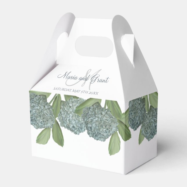 Dusty Blue Elegant Blue Floral Custom Wedding Favor Box (Front Side)
