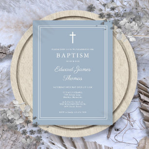 Dusty Blue Elegant Border Baptism Invitation Postcard