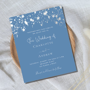 Dusty blue elegant budget wedding invitation